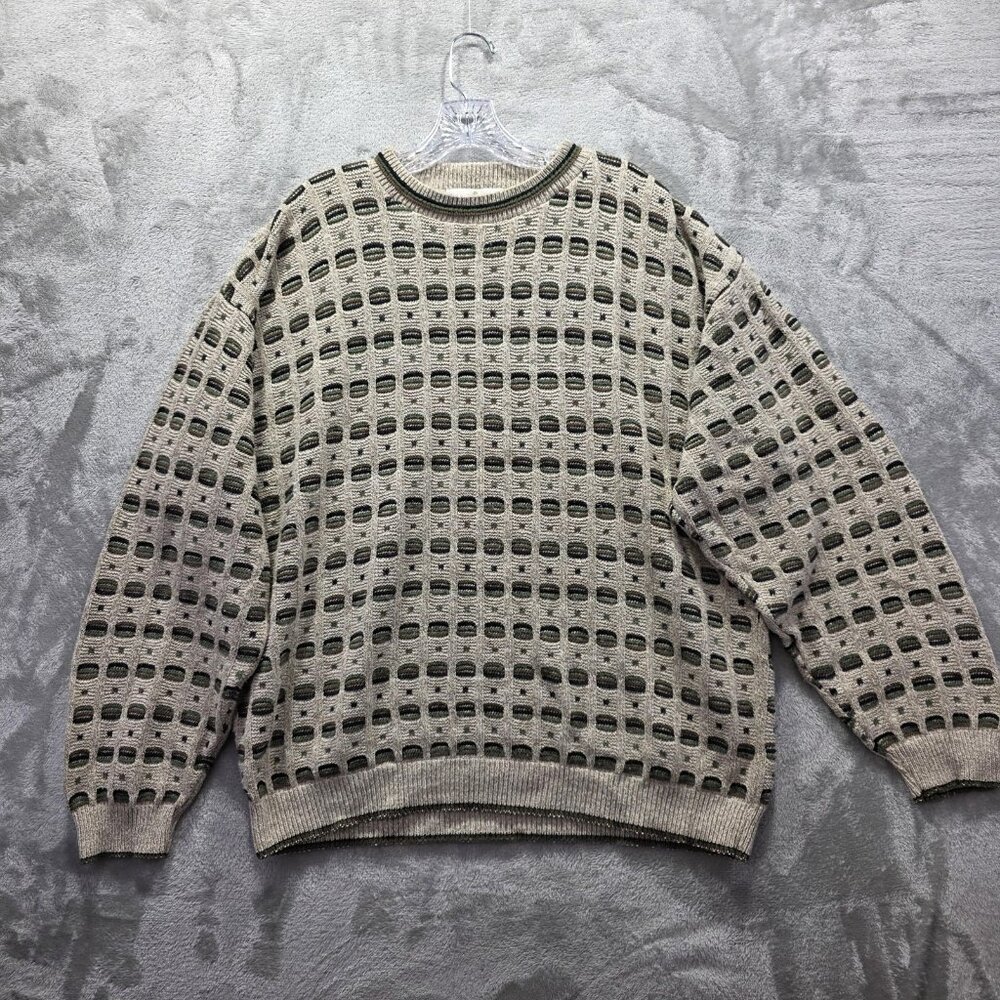 Vintage Bill Blass Sweater Mens XL Geometric Textured Knit Pullover 90s USA